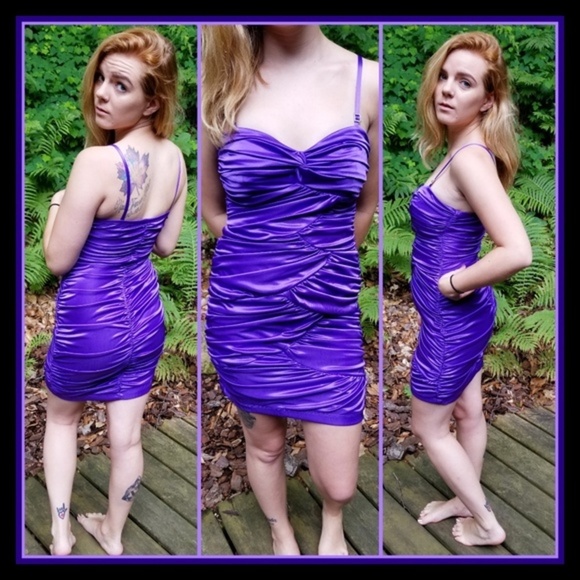 City Triangles ✦ Purple Bodycon Mini Dress ✦ Crystal Straps + Zig-Zag Cinching S - Picture 10 of 15
